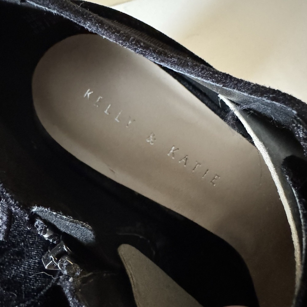 Kelly & Katie Black Velvet Open Toe Laced‎ Heel Ankle Boot Bootie Sz 9.5 Holiday - Picture 5 of 8